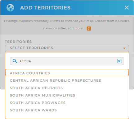 Add Africa countries to your map in Mapline