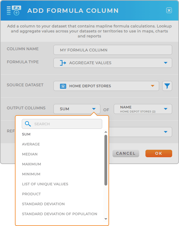 Calculate aggregate values in Mapline datasets