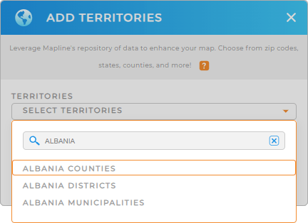 Add Albania Counties to your map in Mapline