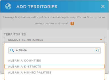 Add Albania Districts to your map in Mapline