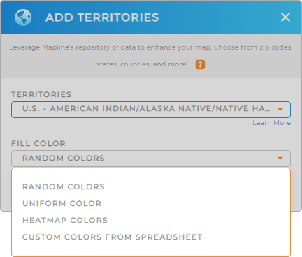 Color-code your American Indian Alaska Native Native Hawaiian Areas territory map in seconds