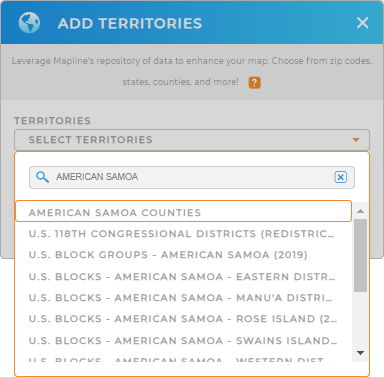 Add American Samoa Counties to your map in Mapline