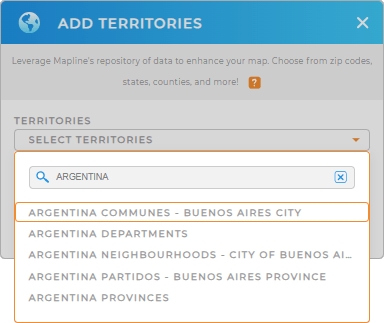 Add Argentina Communes to your map in Mapline