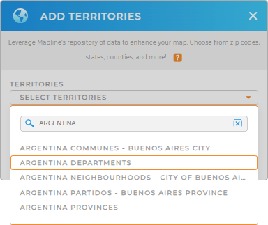 Add Argentina Departments to your map in Mapline