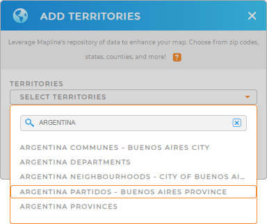 Add Argentina Partidos to your map in Mapline