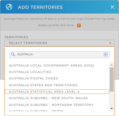 Add Australia Statistical Areas to your map in Mapline