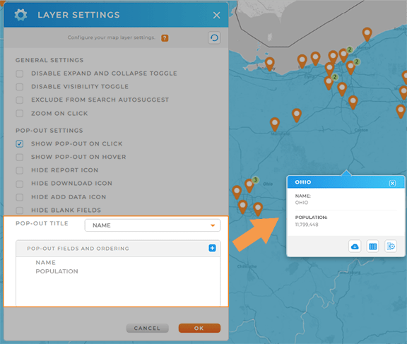 Screenshot of the customize lightbox for territories