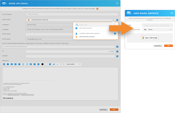 Configure your preferred email client in Mapline email automations