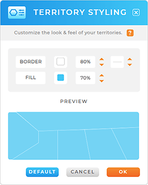 screenshot of the updated territory styling lightbox in Mapline