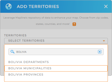 Add Bolivia municipalities to your map in Mapline