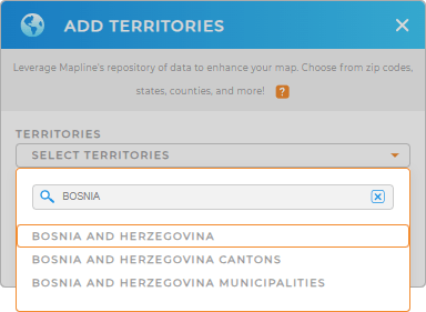 Add Bosnia and Herzegovina to your map in Mapline