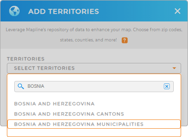 Add Bosnia and Herzegovina Municipalities to your map in Mapline