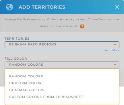 Color-code your Burkina Faso regions territory map in seconds