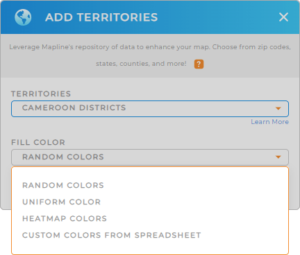 Color-code your Cameroon districts territory map in seconds
