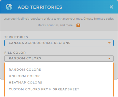 Color-code your Canada Agricultural Regions territory map in seconds