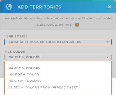 Color-code your Canada Census Metropolitan Areas territory map in seconds