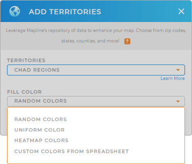 Color-code your Chad regions territory map in seconds