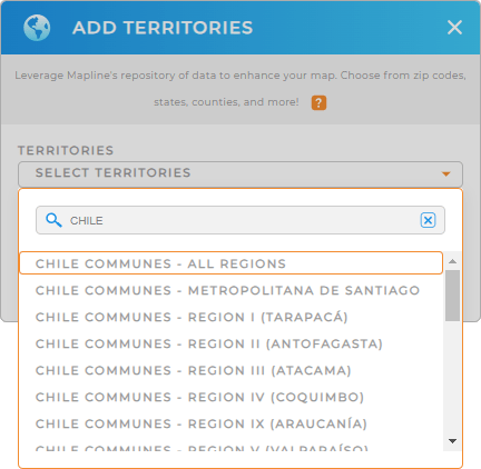 Add Chile Communes to your map in Mapline