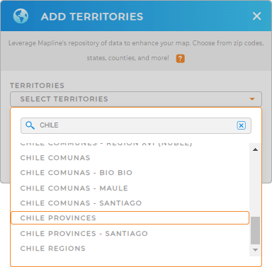 Add Chile provinces to your map in Mapline
