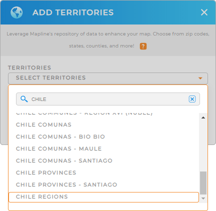 Add Chile regions to your map in Mapline