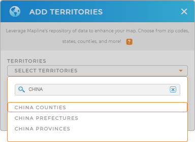 Add China counties to your map in Mapline