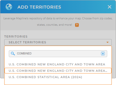 Add Combined New England City and Town Areas to your map in Mapline