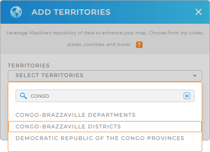 Add Congo-Brazzaville districts to your map in Mapline
