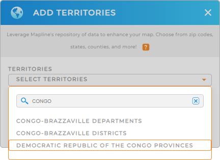 Add Democratic Republic of the Congo Provinces to your map in Mapline