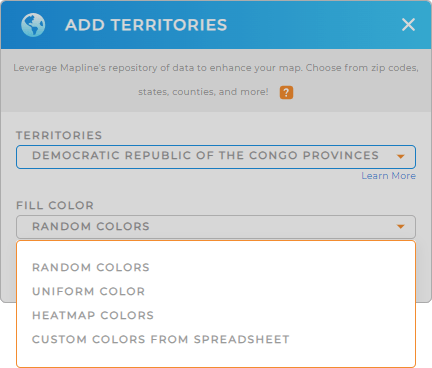 Color-code your Democratic Republic of the Congo Provinces territory map in seconds