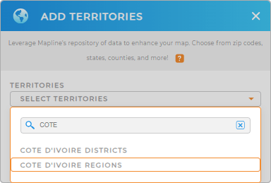 Add Côte d'Ivoire regions to your map in Mapline