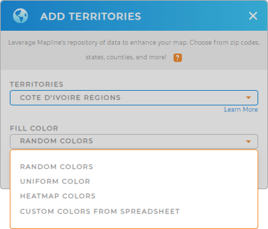 Color-code your Côte d'Ivoire regions territory map in seconds