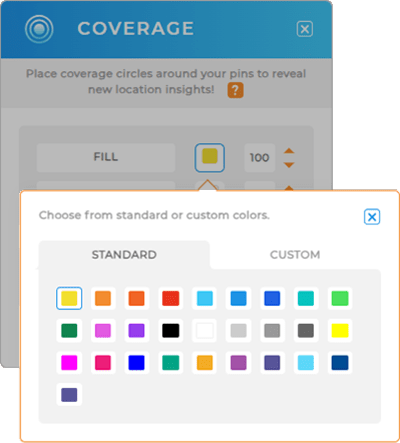 Screenshot of the coverage circle lightbox, with the Fill section highlighted.