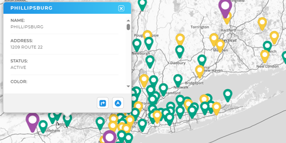 Map showing Active and Inactive locations
