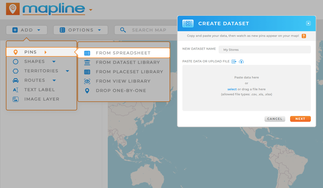 Create a map from spreadsheet data in 30 seconds in Mapline
