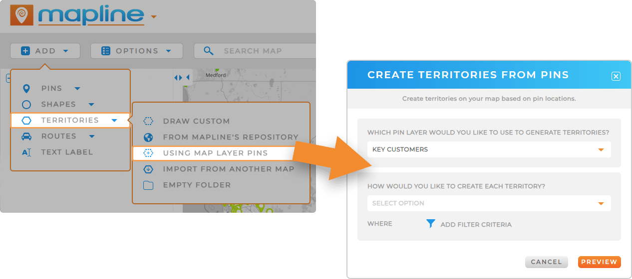 Auto-generate territories from map pins