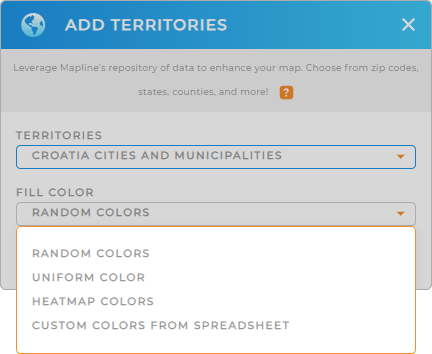 Color-code your Croatia cities and municipalities territory map in seconds