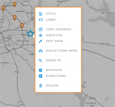 Screenshot of the 'map element' menu in mapline maps