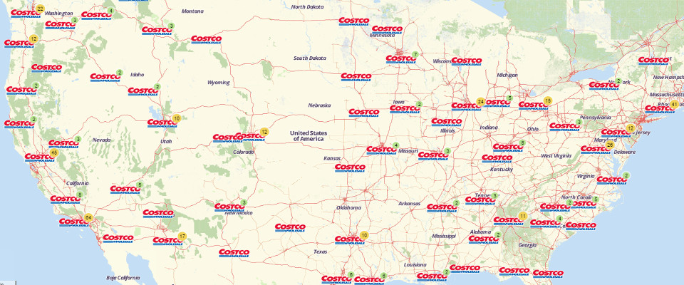 Costco Locations Map Usa Costco Locations Map