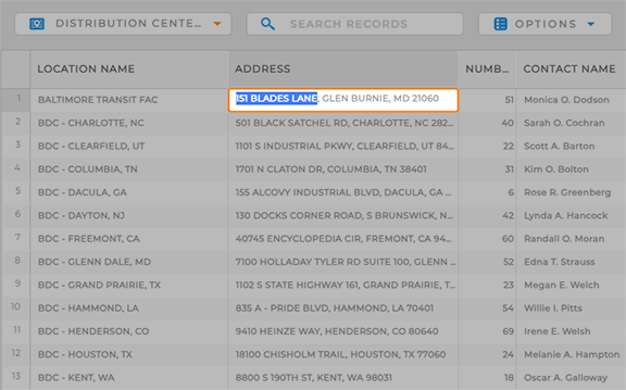 Screenshot of a Mapline dataset, with partial text highlighted within a cell