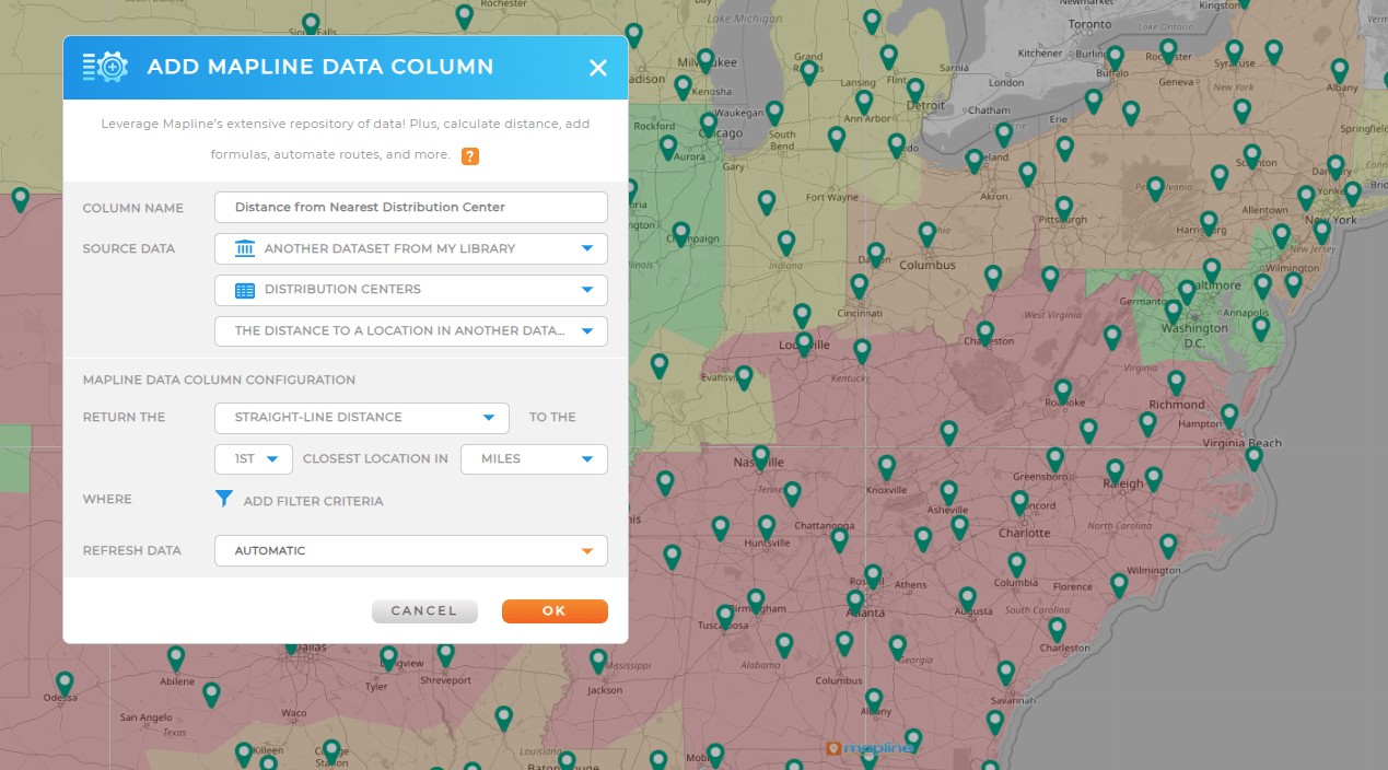 Calculate any distance in seconds with Mapline Data