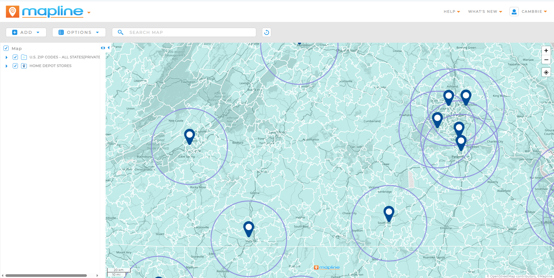 Zip Codes around Pins Image