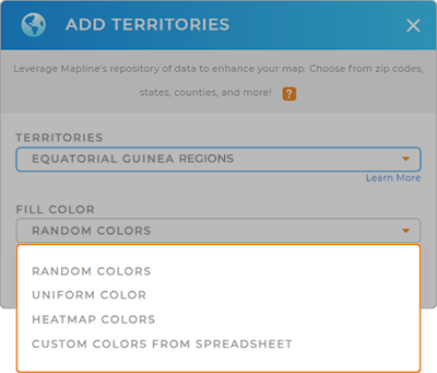 Color-code your Equatorial Guinea region territory map quickly
