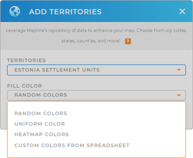 Color-code your Estonia Settlements territory map in seconds
