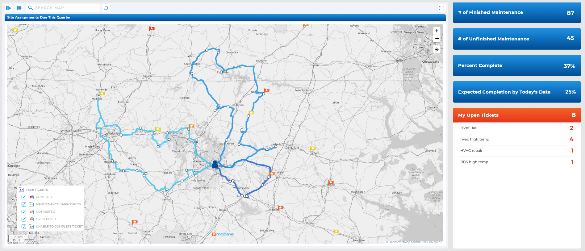Track field service jobs and assignments in real time
