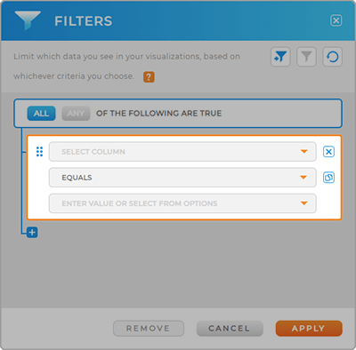 Screenshot of the Filters lightbox in Mapline, with Filter Criteria highlighted