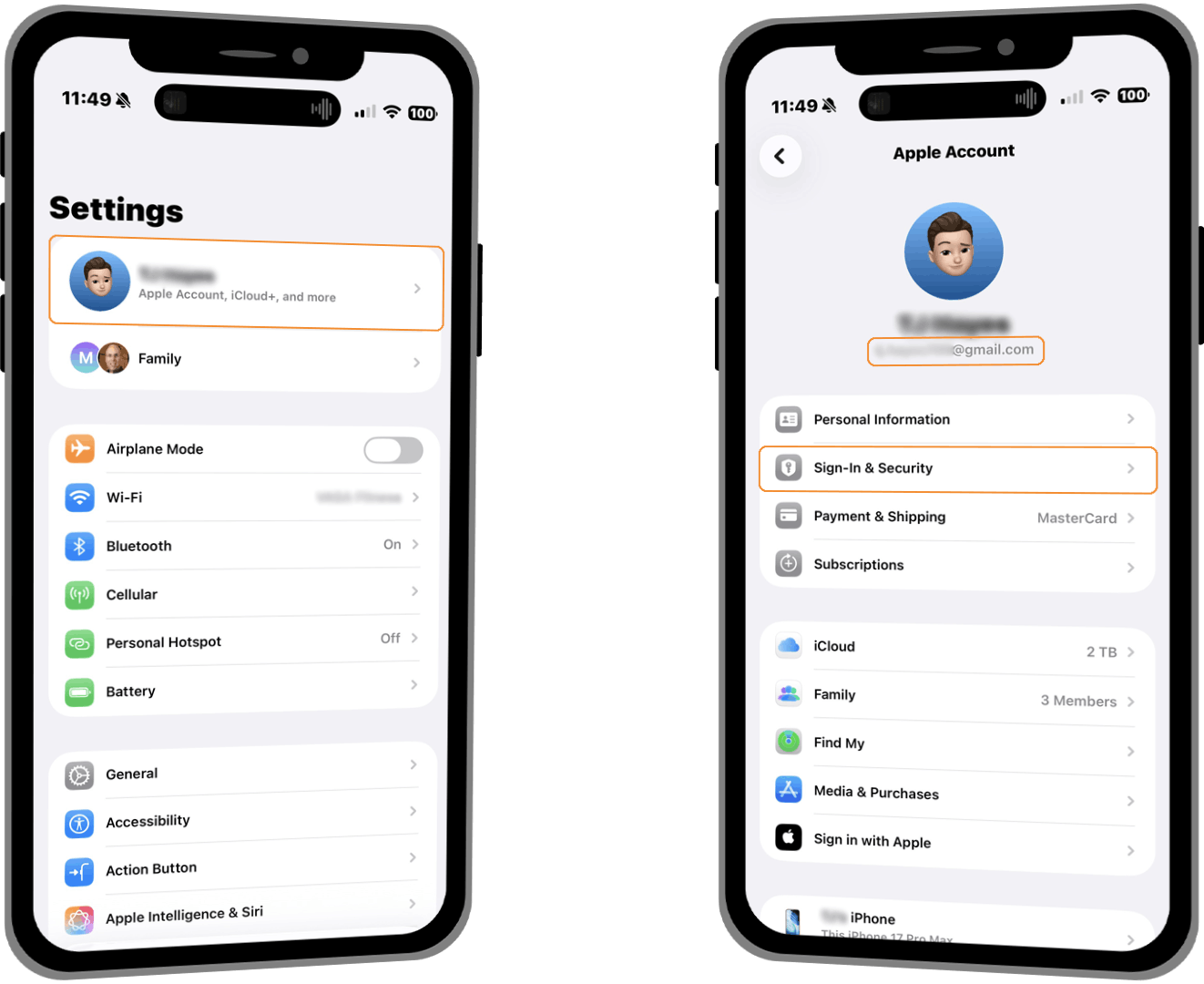 Find your Apple ID in Settings