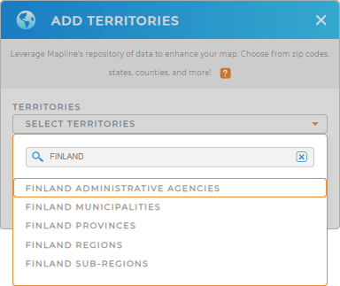 Add Finland Administrative Agencies to your map in Mapline