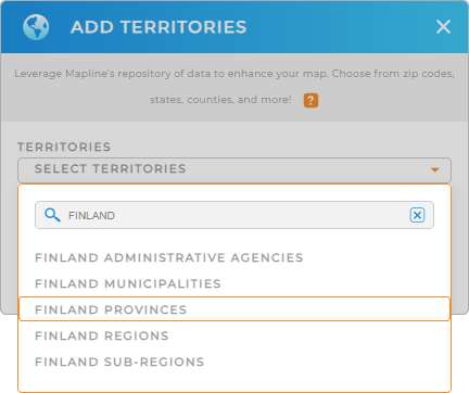 Add Finland provinces to your map in Mapline
