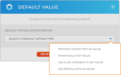 Screenshot of the default value lightbox in Mapline, with the options drop-down menu open