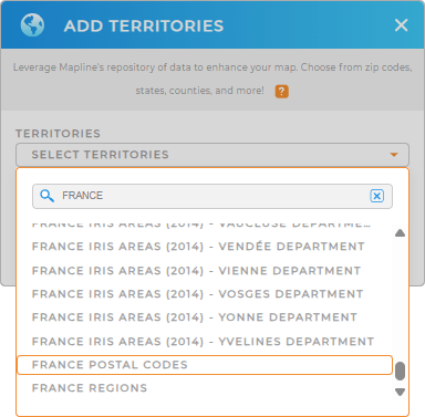 Add France postal codes to your map in Mapline